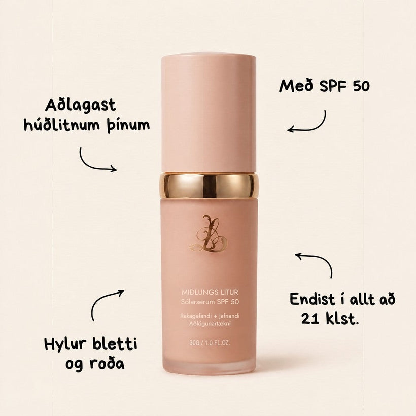 Lambrie flaska: aðlagast húðlitnum, SPF 50, endist í allt að 21 klukkustund